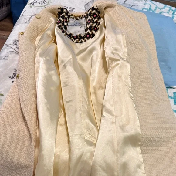 Milly Cream Double-Breasted Trench Coat 100% Wool Sz 6 - Picture 9 of 10